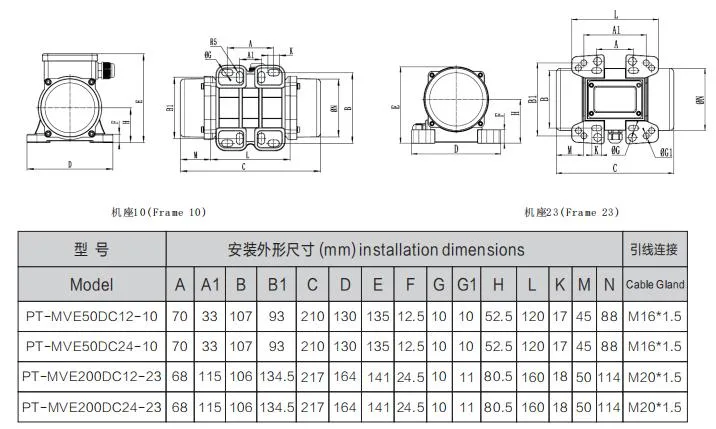 Putian Mve Series DC Brush 24V 100W 0.5kn 3000rpm Powerful Strong Vibrating Motor PT-Mve50DC24-10